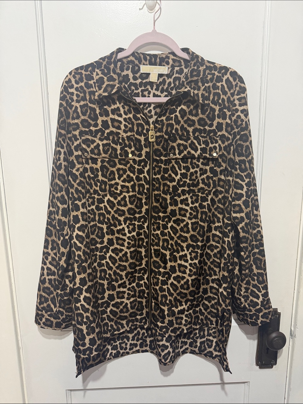 Michael Kors Leopard-Print Zip Front Blouse - Brown/Black